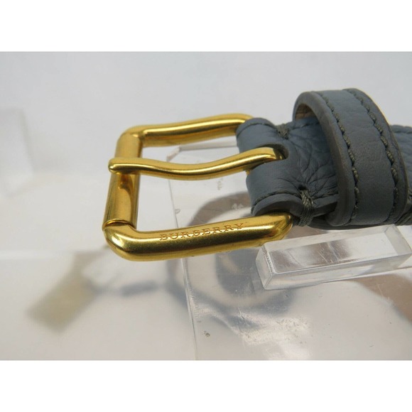 BURBERRY THOMAS 25 DUSTY BLUE GRAIN LEATHER LOGO WOMEN'S GOLD BUCKLE BELT 80 32 - Picture 5 of 12